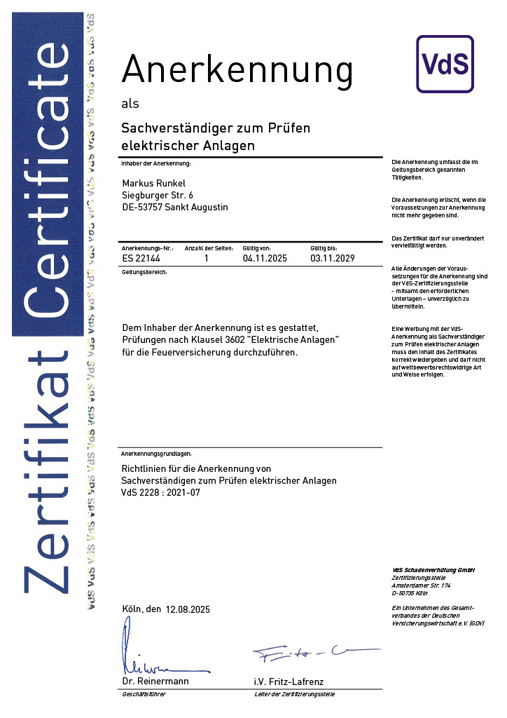 Anerkennung Markus Runkel als Sachverständiger Anerkennung Markus Runkel als Sachverständiger